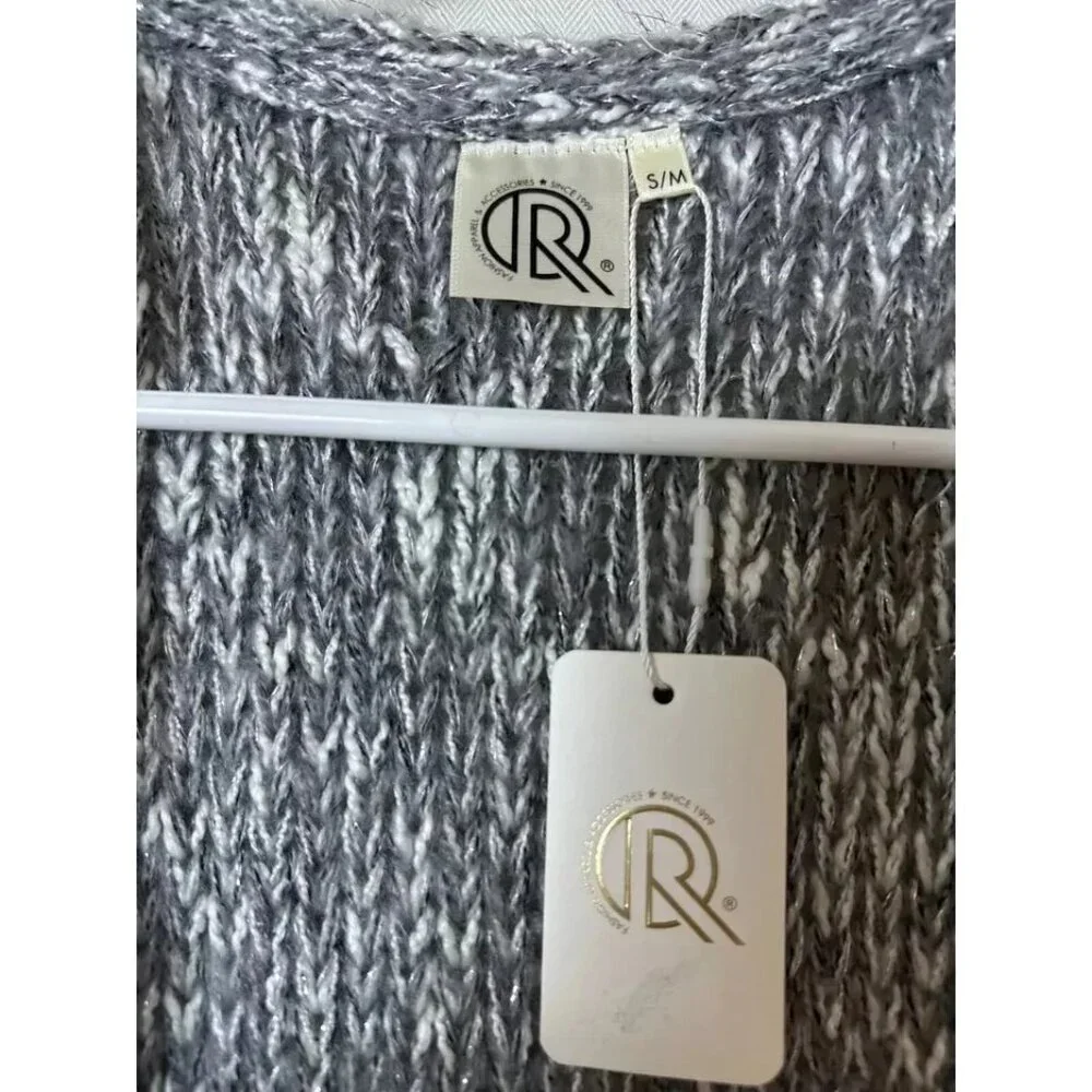 Women's Cable Knit Fringe Maxi Sweater Vest Gray White Silver S/M L/XL